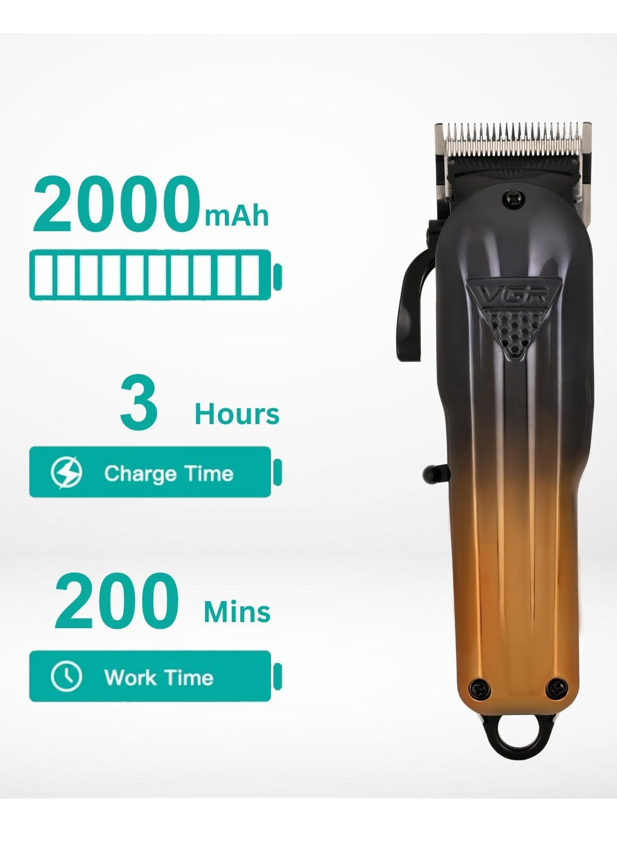 VGR V-646 Professional Hair Clipper Corded & Cordless with LED Display & Turbo Mode Function | Runtime: 200 min Trimmer for Men