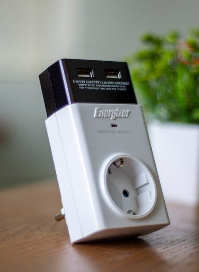 USB Wall Charger With Surge Protector White/Black