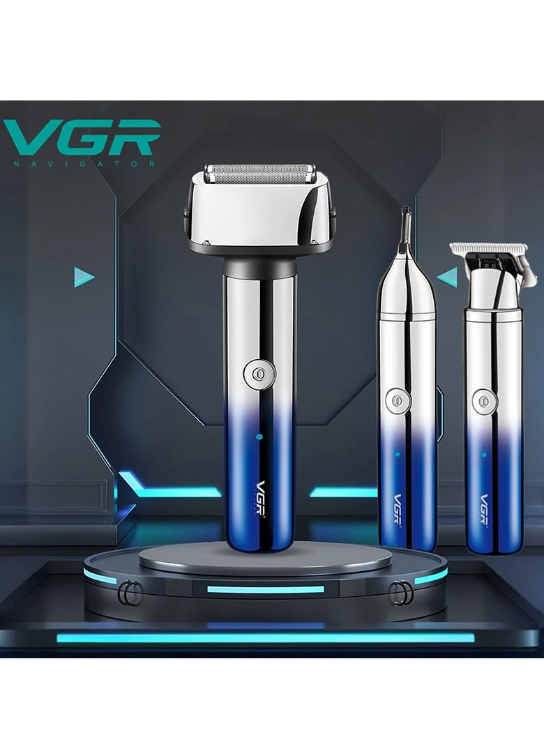 VGR Professional USB Rechargeable V-365 , 3 IN 1 , Home Functional Reciprocating Shaver, Cleaning brush, Protection cap, USB charging cable, 4pc guide comb , 90 Minutes Operating Time