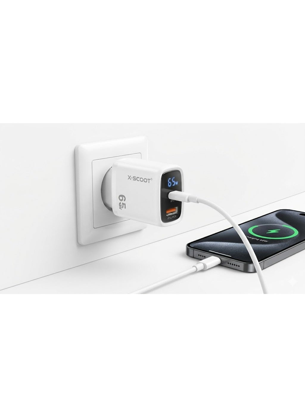 CH-272 LCD Smart Fast Charger 65W – Dual Port Type-C & USB Wall Charger with Real-Time Power Display, Universal AC 100-2