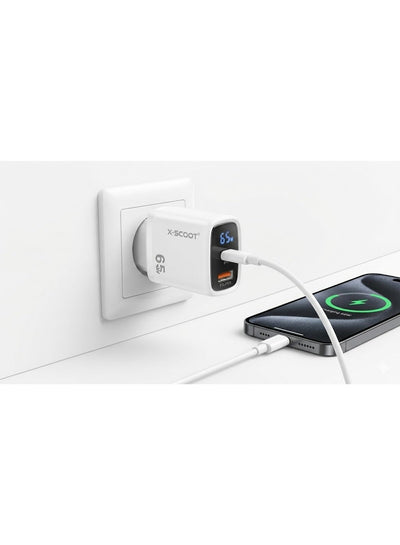CH-272 LCD Smart Fast Charger 65W – Dual Port Type-C & USB Wall Charger with Real-Time Power Display, Universal AC 100-2