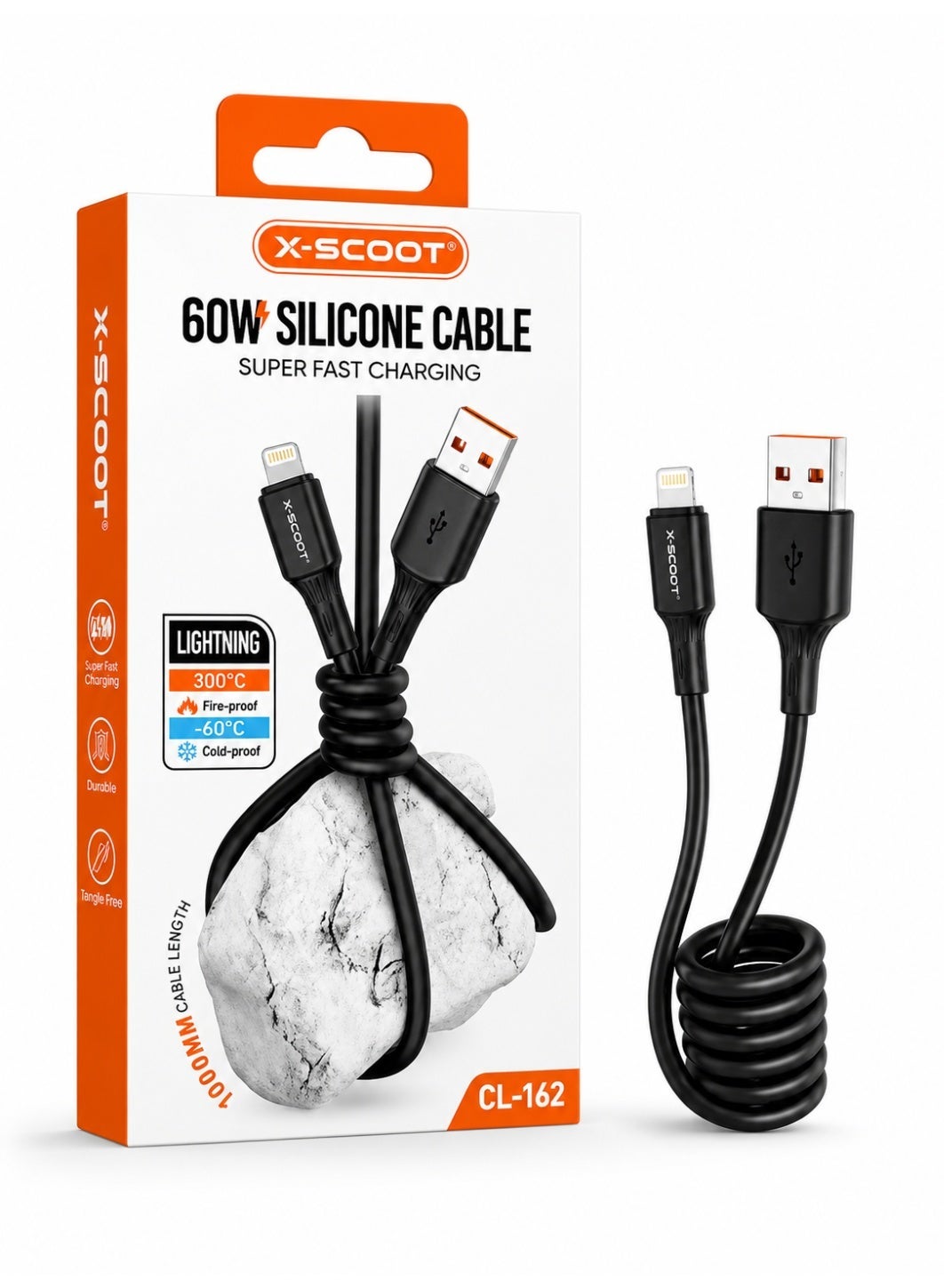 CL-162 60W USB to Lightning Silicone Fast Charging & Data Cable, 1M Soft Flexible Cord, High-Speed Sync, Fireproof Durab