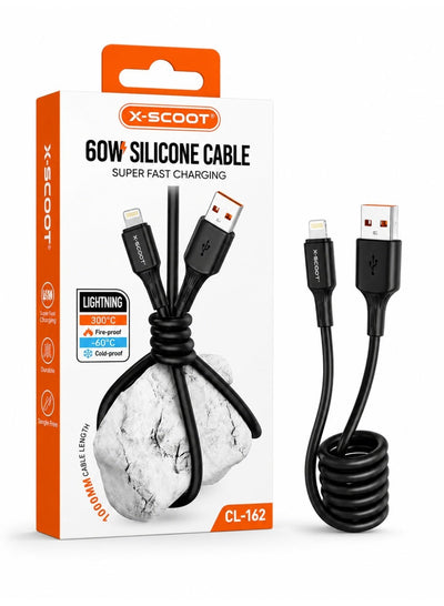 CL-162 60W USB to Lightning Silicone Fast Charging & Data Cable, 1M Soft Flexible Cord, High-Speed Sync, Fireproof Durab