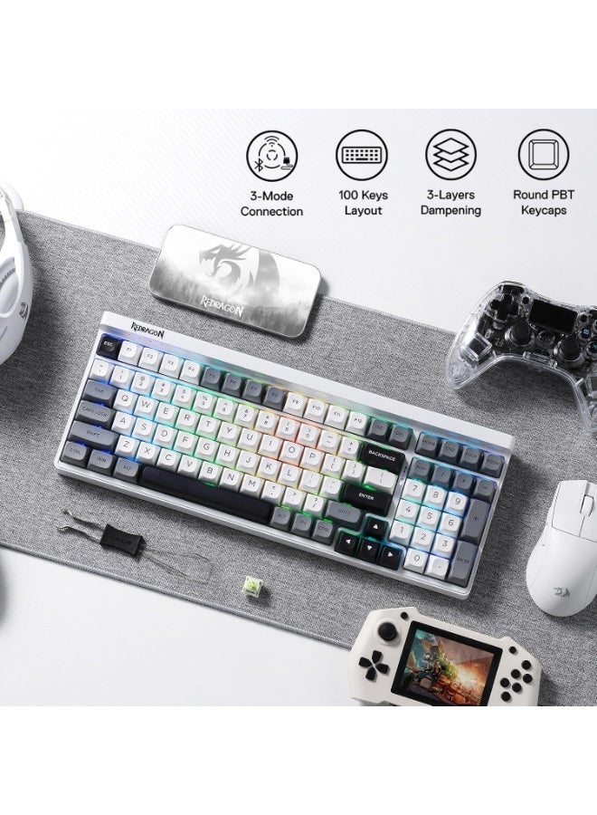 K656 Pro 3-Mood Mechanical Gaming Keyboard – Triple-Mode Connectivity (Bluetooth 3.0/5.0, 2.4GHz & USB-C Wired), 100-Key