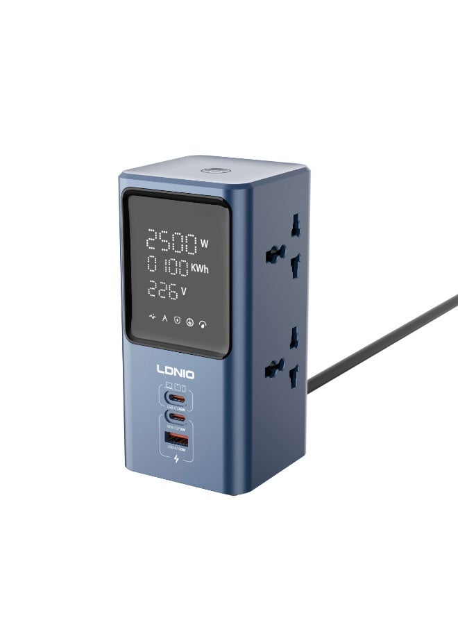 Universal Power Strip with 45W PD Fast Charging, 2 USB-C and USB-A Charging Ports, 2500W Extension Power Socket, Multi P