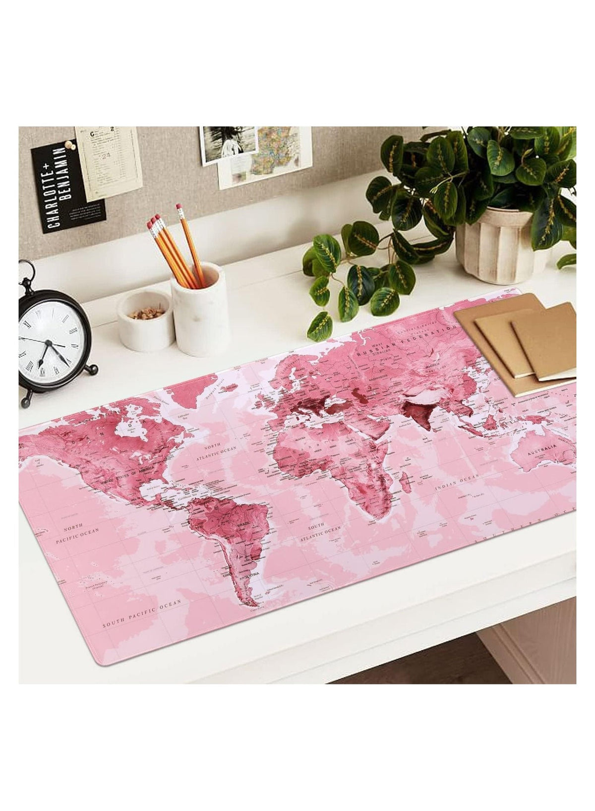 PINK World Map Gaming Mouse Pad - (70×30cm) for Keyboard and Mouse Desk Mat for PC - Non Slip Rubber - Speed Edition