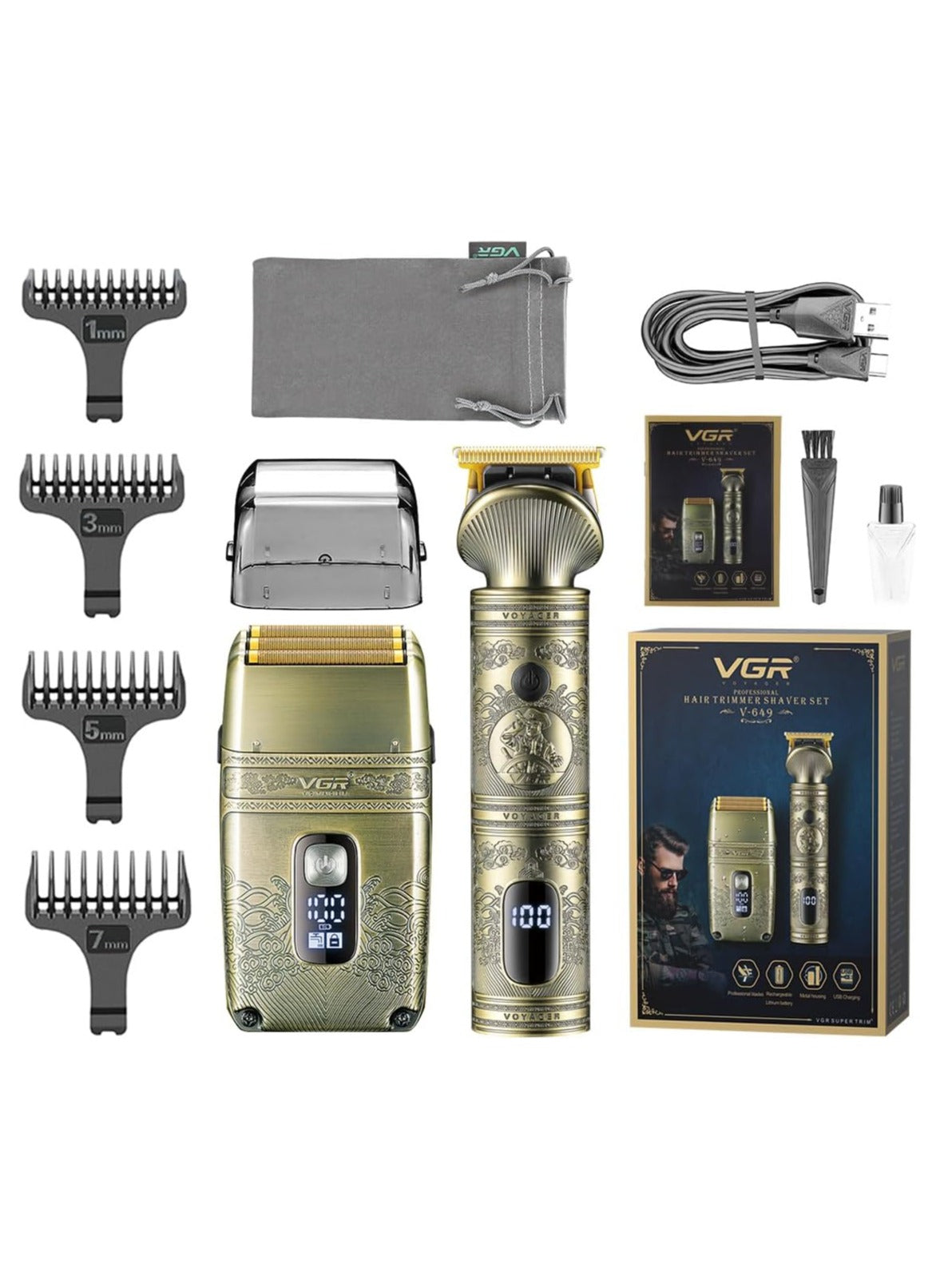 VGR Professional Hair Trimmer Shaver Set - Precision Grooming With Titanium Foils, Detachable T-Blade, And Usb Recharge Ability For Ultimate Convenience , V-649