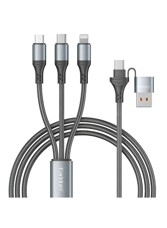 Earldom EC-IMC032 5-in-1 120W Fast Charging Cable with USB & USB-C Inputs, USB-C, Lightning & Micro USB Outputs, Metal B