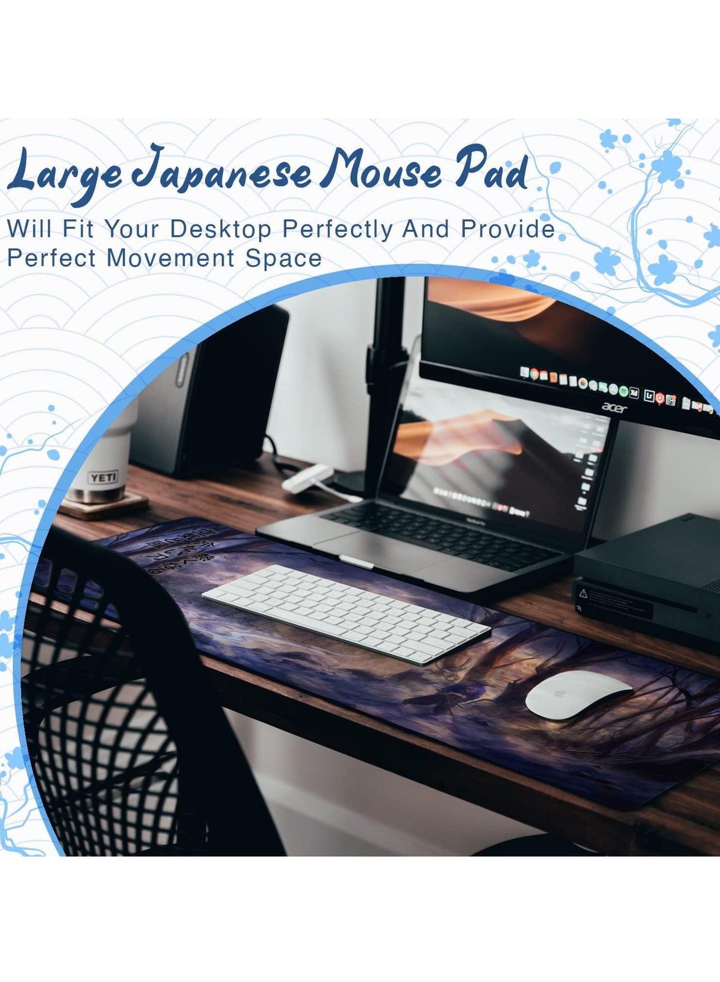 Large Japanese Mouse Pad ( 80x30x2mm ), HD Printing Style Desk Mat, Mouse and Keyboard Pad Extended, Water Proof Fabric Surface Mouse Pads for Desk, Anti-Slip Rubber Base (Deadwood Samurai)