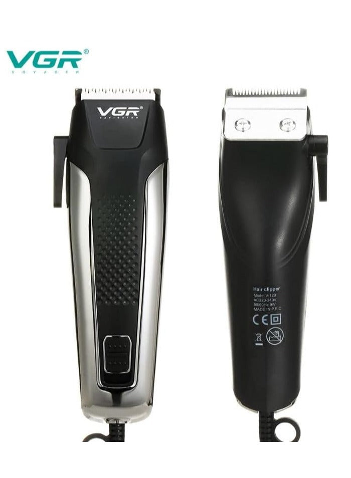 VGR V-120 Professional Hair Clipper with Self Sharpening Blades, 8 Guide Combs, Scissors, Comb, Taper Lever Adjustments for close cut trimming for men, Corded (Black)