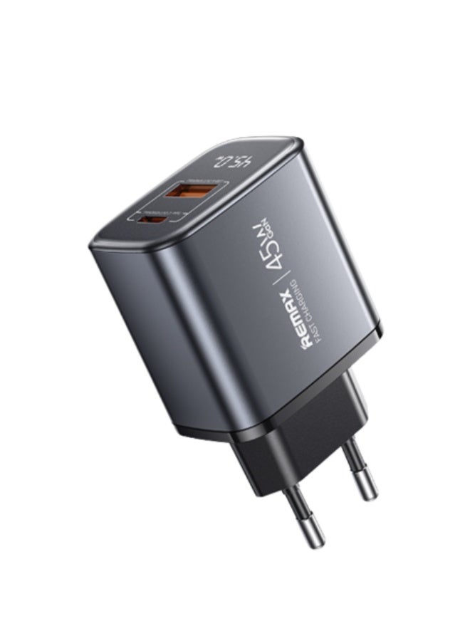 45W GaN Fast Charger with Digital Display U2-AC , Dual Port Type-C & USB Adapter for Laptop, iPhone, and Android