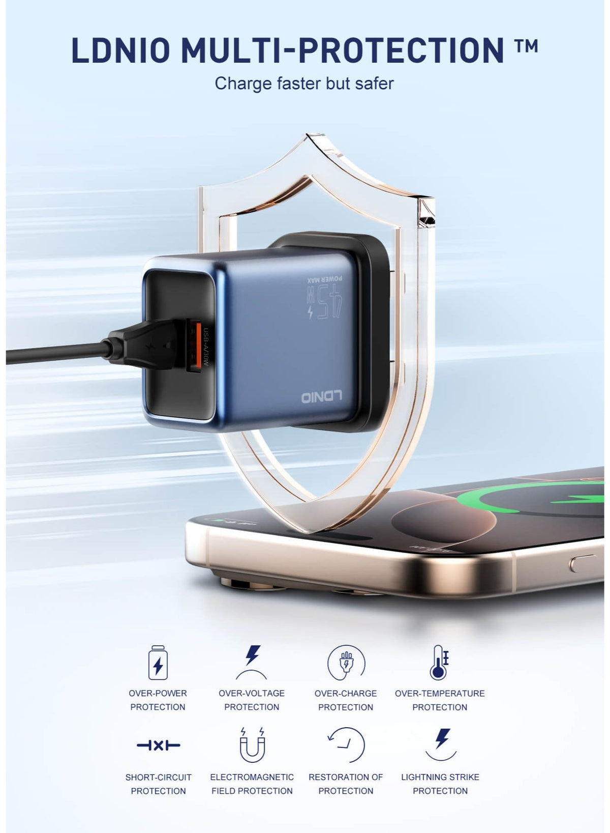 45W GaN USB-C and USB-A Fast Wall Charger, Power Delivery PPS Super Fast Charging Adapter for Laptops, MacBook, iPhone, 