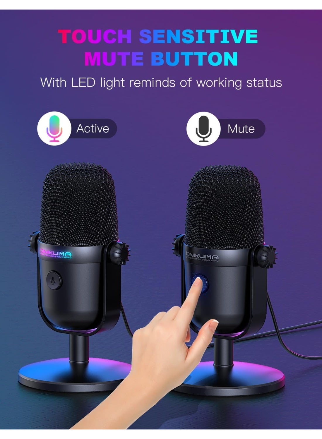 Professional USB Gaming Microphone with Noise Cancellation, RGB Streaming, Podcast, Recording & Gaming Microphone for PC