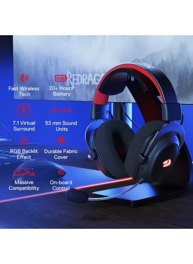 سماعة جيمنج Redragon H510 PRO Zeus PRO Wireless بصوت 7.1 أسود