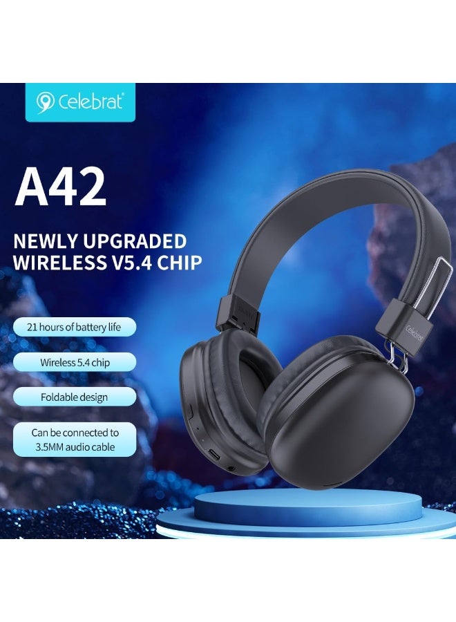 A42 Wireless Bluetooth Headphones, Over-Ear Noise Cancelling Headset with Surround Sound, HD Stereo, Comfortable Design,