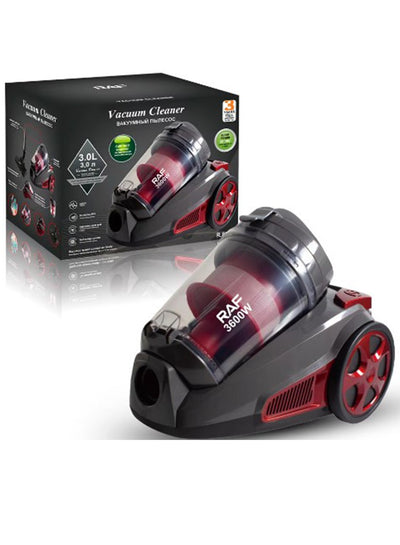 RAF Powerful suction vacuum cleaner (3600W), has an advanced filtration system, works as a dry vacuum cleaner and has a dust storage type that uses a dust bin or bucket capacity (3.0L). Features a power cable of approximately 5 meters, model R.8703