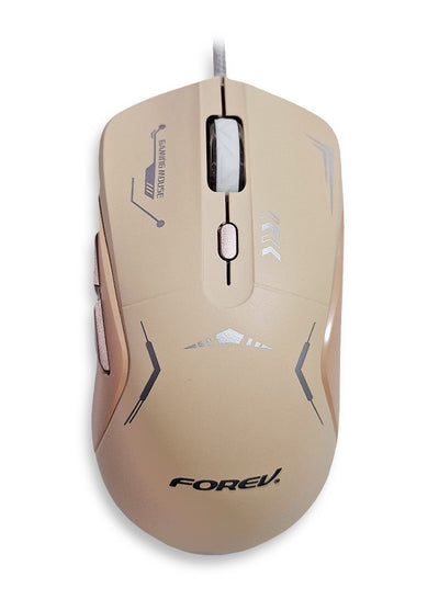 Forev E-Sports gaming mouse with 1.5M USB Cable , silent key ,macro program ming , optical engine , LED Light , 4-level adjustable (1200 - 1800 - 2400 - 3600 DPI ) - FV-X9 ,Beige