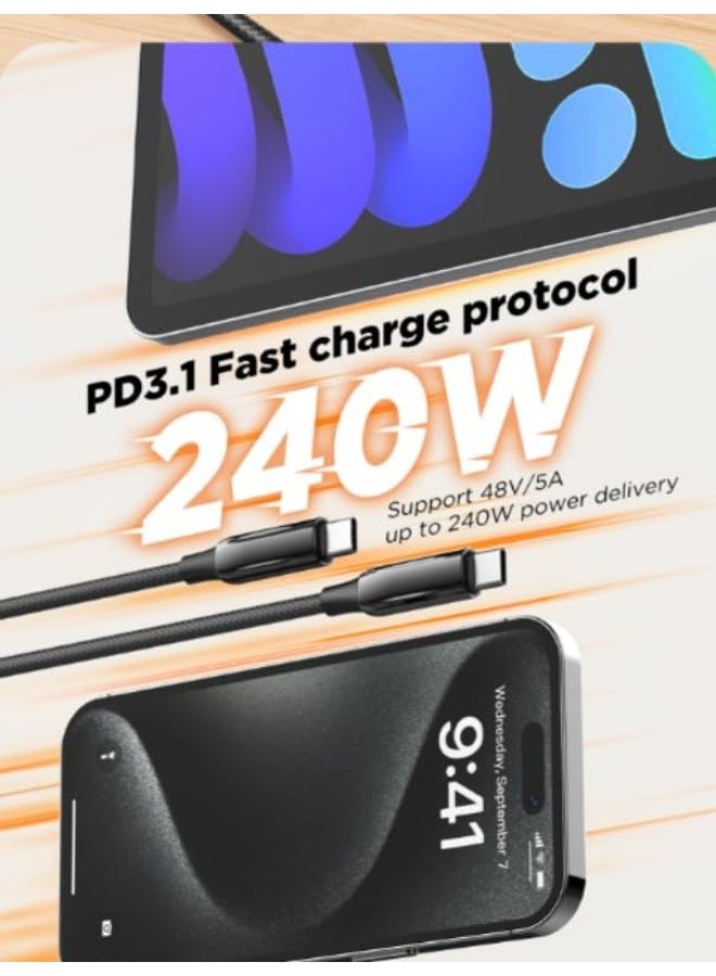 كابل شحن سريع USB-C إلى USB-C بقدرة 240 واط، بطول متر واحد، مزود بتقنية PD 3.1 لتوصيل الطاقة، وشريحة E-Marker، ونقل بيان