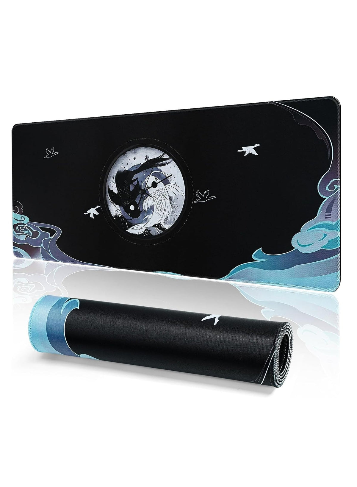 Tai Chi Life and Death Gaming large gaming Mousepad 30cm x 70cm x 2mm for Computer Gaming, Mat on the Table, Black and W
