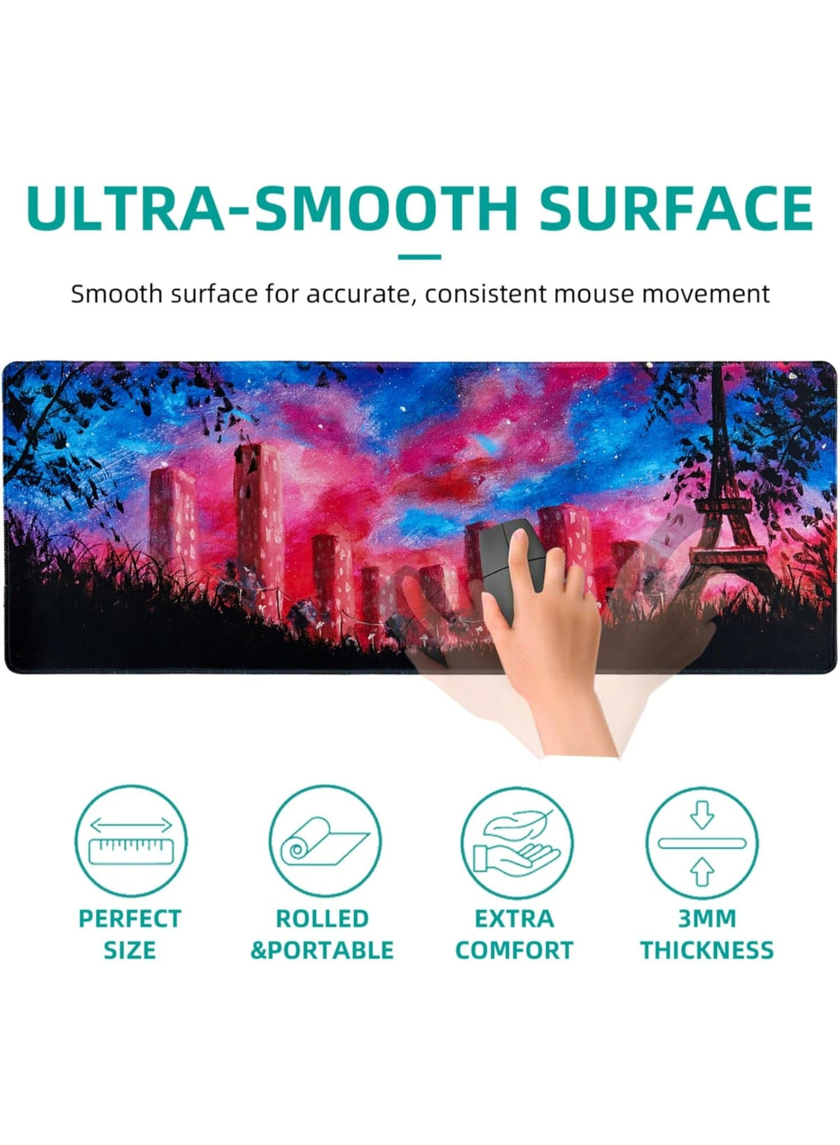 Large Gaming Mouse Pad, XL Desk Mat with Seamed Edges, Waterproof, Non-Slip Rubber Base, 70 cm x 30 cm x 2 mm Keyboard P