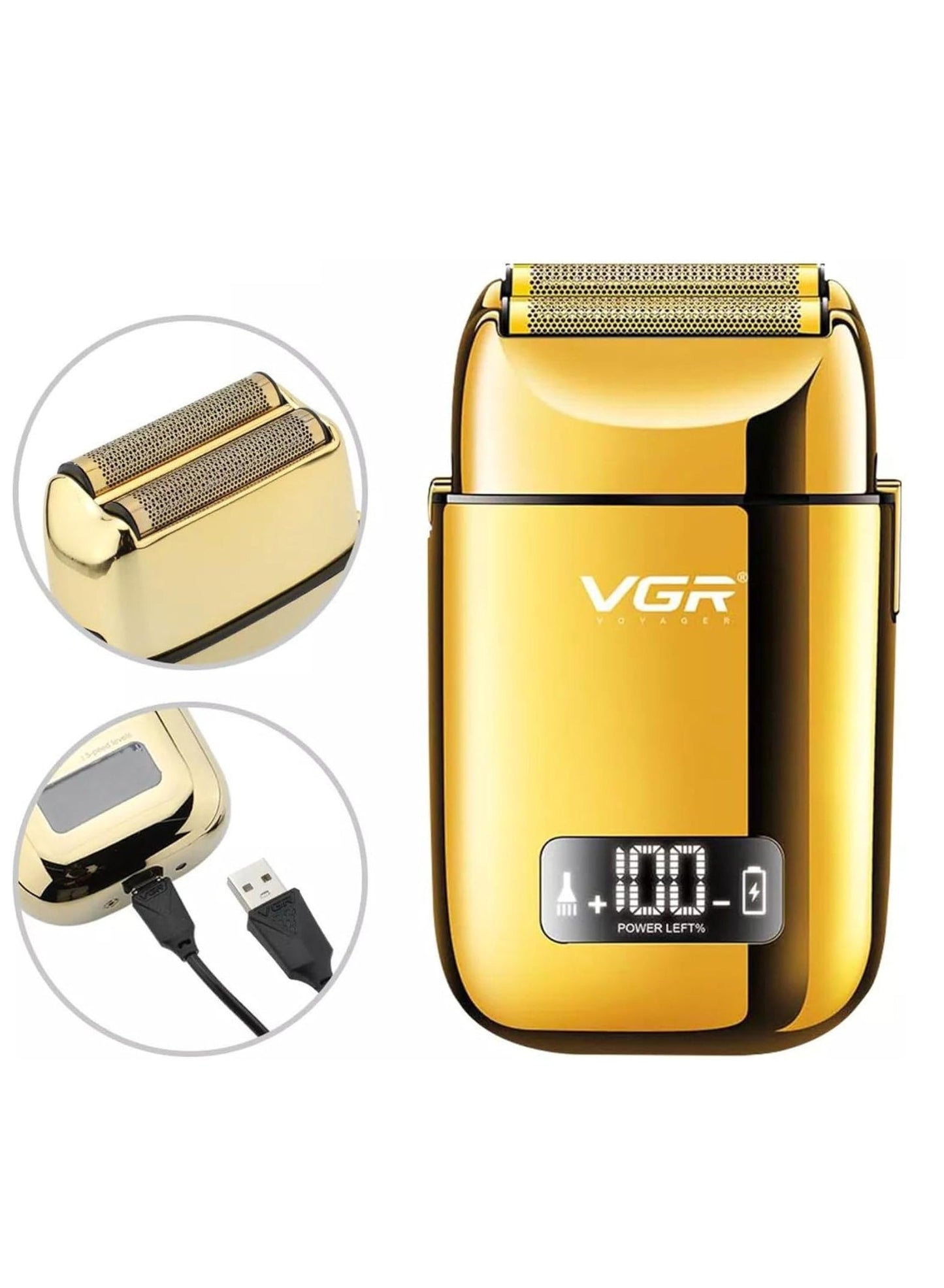 VGR Professional USB Rechargeable V-338 ,LED Display , Foil Shaver , Home Functional Reciprocating Shaver, Cleaning brush, Protection cap, USB charging cable, 3pc guide comb , 120 Minutes Operating Time