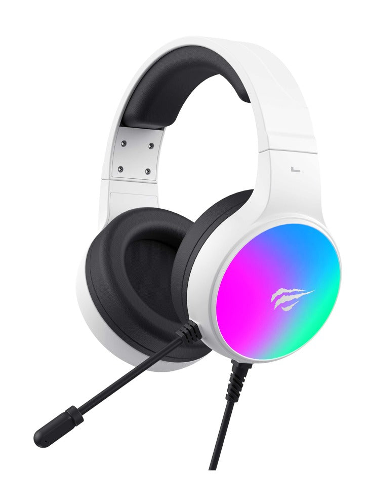 havit Gaming Headphone (RGB) , Model H2043U White , 50MM Dynamic unit, Surround Sound Wired (3.5mm audio +1.7 USB) , Headphone With Noise Cancelling Microphone & In-Line Volume Control for pc and lap top , home , office and perssonal use