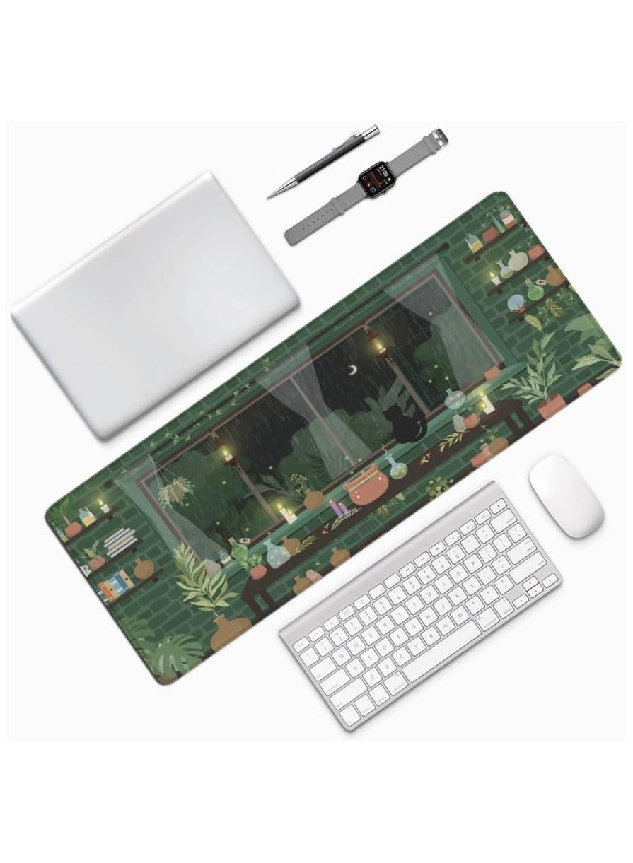 Large Mouse Pad , Cute green home Theme ( 70cmx30cmx2mm ), HD Printing Style Desk Mat, Mouse and Keyboard Pad Extended, Waterproof Fabric Surface Mouse Pads for Desk, Anti-Slip Rubber Base