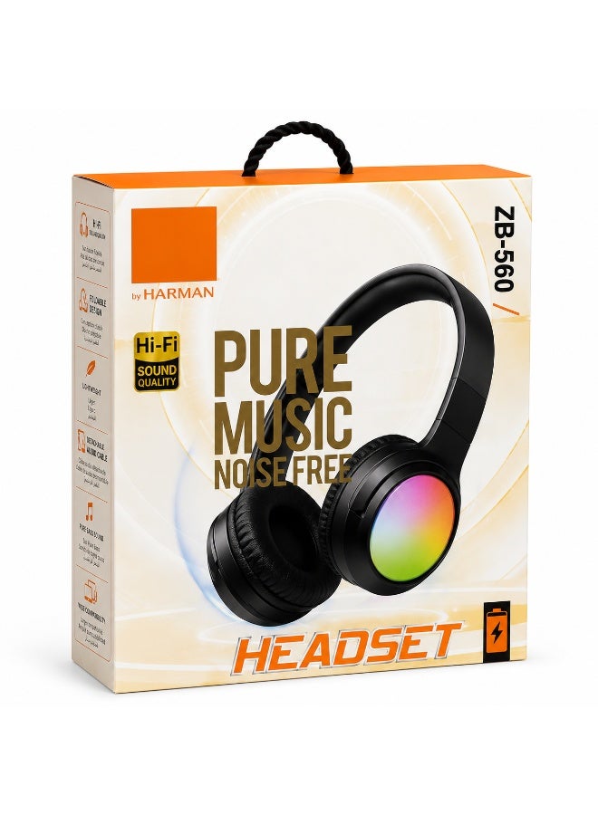 ZB-560 Enjoy an immersive listening experience with the  Headphones, featuring Hi-Fi stereo sound and  Pure Bass for ric