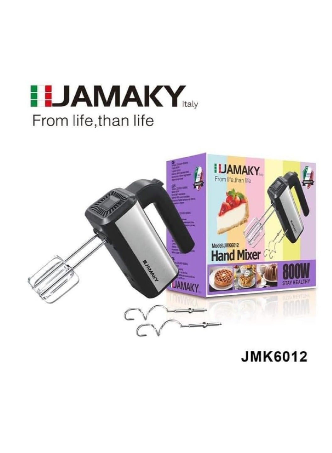 800W Stainless Steel Electric Egg Beater with Italian technology - JMK 6012 Stainless Steel Material & Actual Power: 800