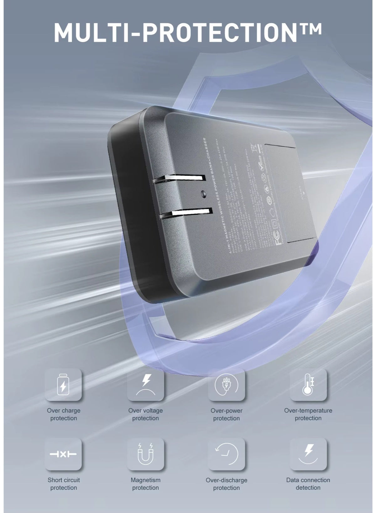 شاحن جداري وبطارية شحن لاسلكية مغناطيسية 4 في 1 مع شحن سريع USB-C PD بقوة 65 واط، وشحن لاسلكي مغناطيسي بقوة 15 واط، وبطا