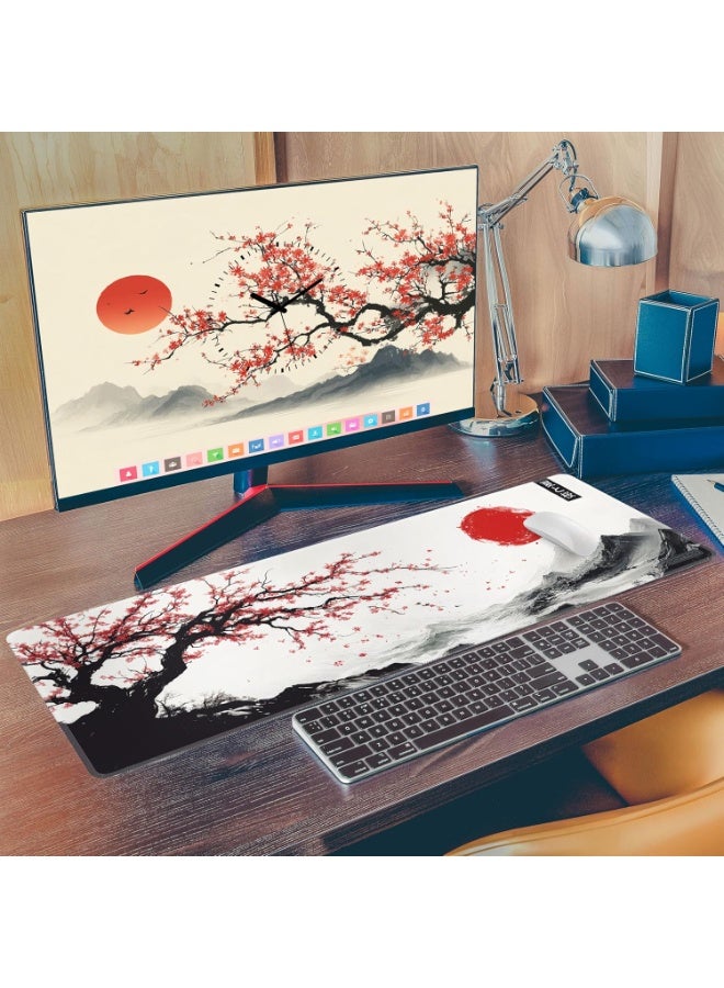 وسادة ماوس ألعاب كبيرة الحجم بتصميم زهر الكرز ساكورا، بحواف مخيطة، مقاس 70×30 سم، مناسبة للألعاب، والمكاتب، ولوحات المفا
