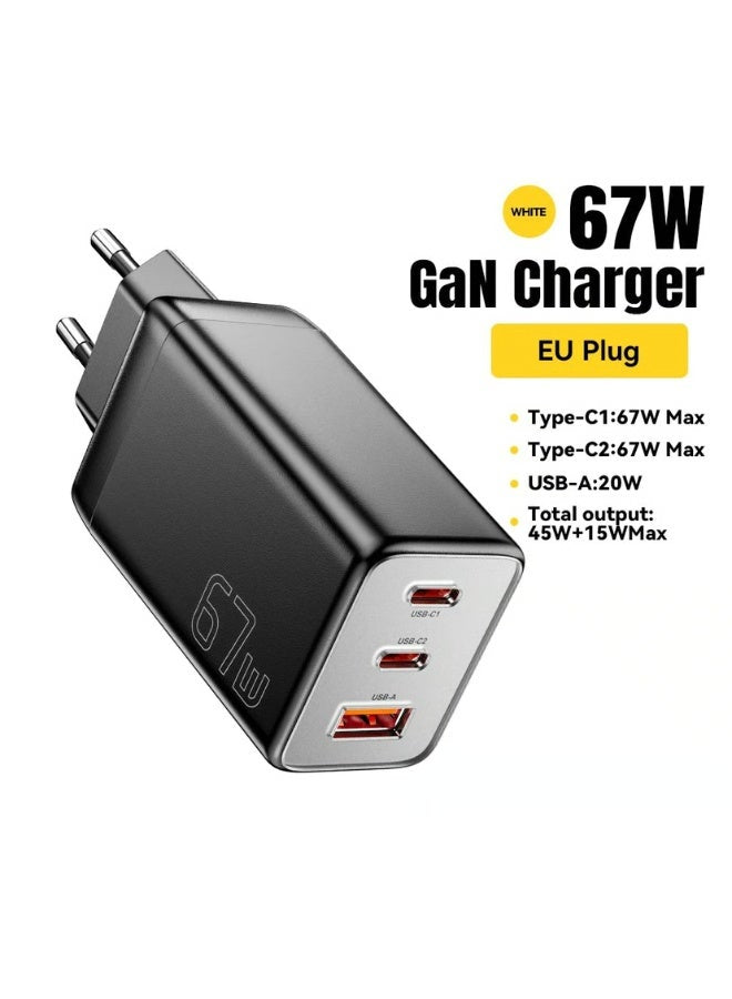 شاحن حائط ESSAGER JT-G67TC2U1 GaN قوة 67W منفذ Type-C PD3.0 أسود