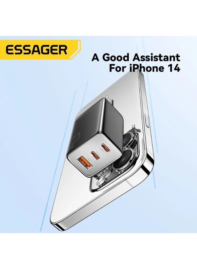 شاحن حائط ESSAGER JT-G67TC2U1 GaN قوة 67W منفذ Type-C PD3.0 أسود
