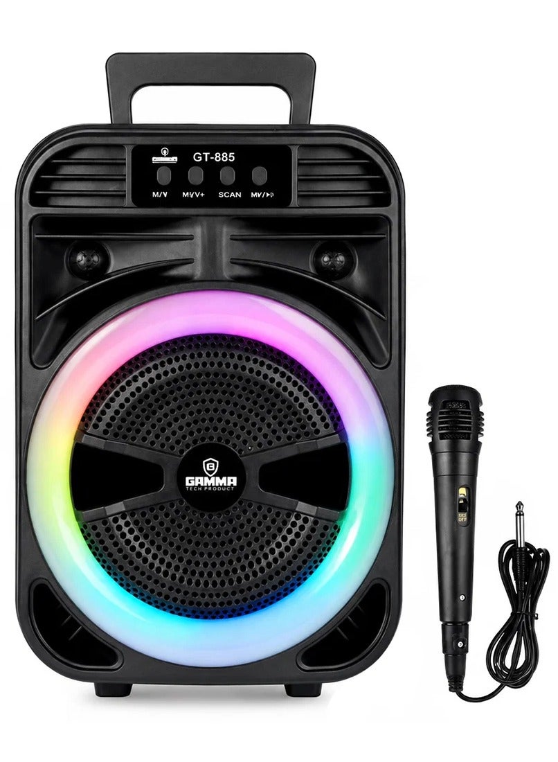 GT-885 Portable Bluetooth Speaker with Wired Microphone, 8-Inch Wireless Party Speaker, 8W Powerful Bass, 1200mAh Rechar