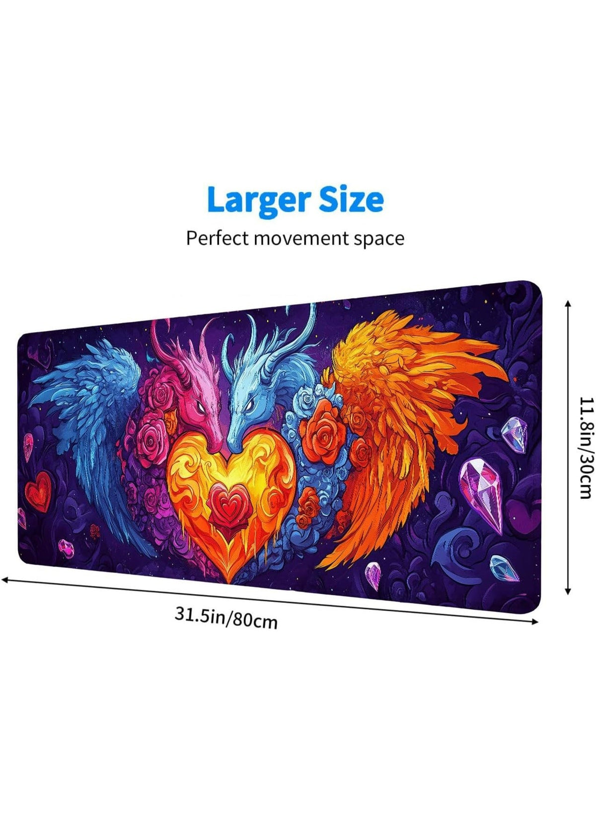 Colorful Dragon Gaming Mouse Pad Colorful Cartoon Angel Demon Heart Mousepad Large Gaming Mouse Pad Laptop Keyboard Mat 