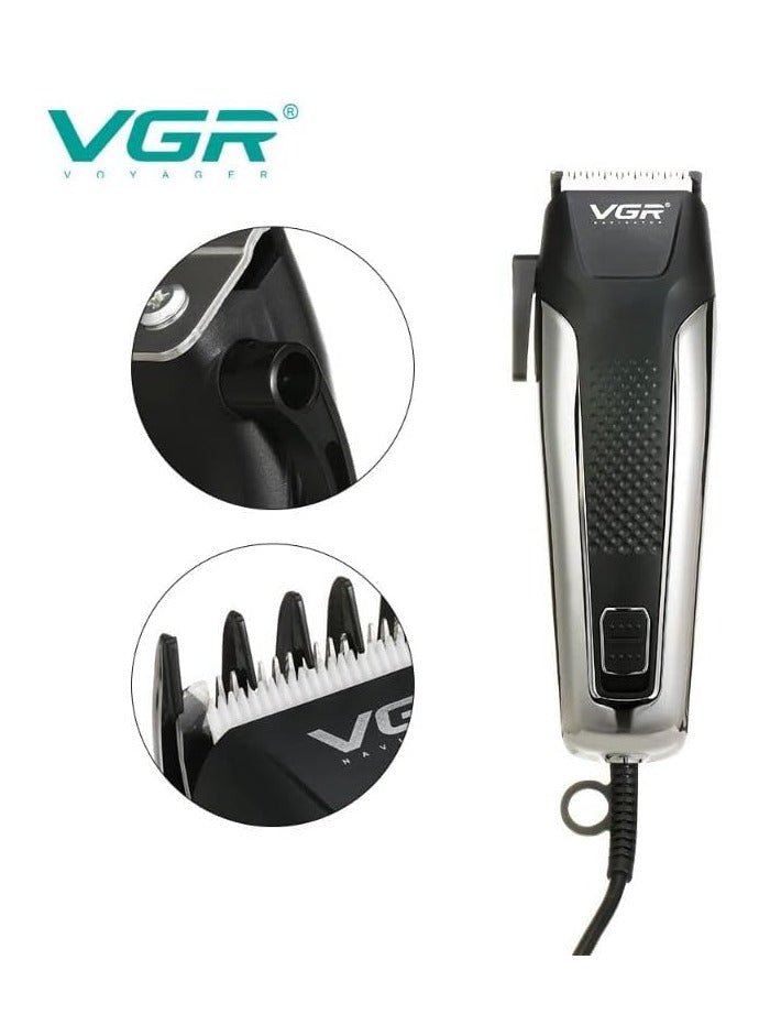 VGR V-120 Professional Hair Clipper with Self Sharpening Blades, 8 Guide Combs, Scissors, Comb, Taper Lever Adjustments for close cut trimming for men, Corded (Black)