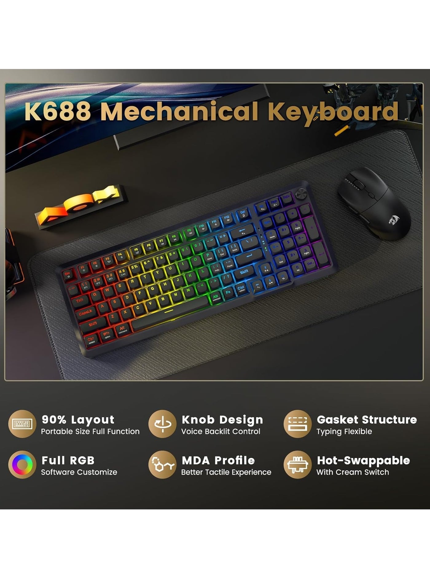 كيبورد ريدراجون K688-RGB-BRAGI بسويتش خطي مضاء بـ RGB