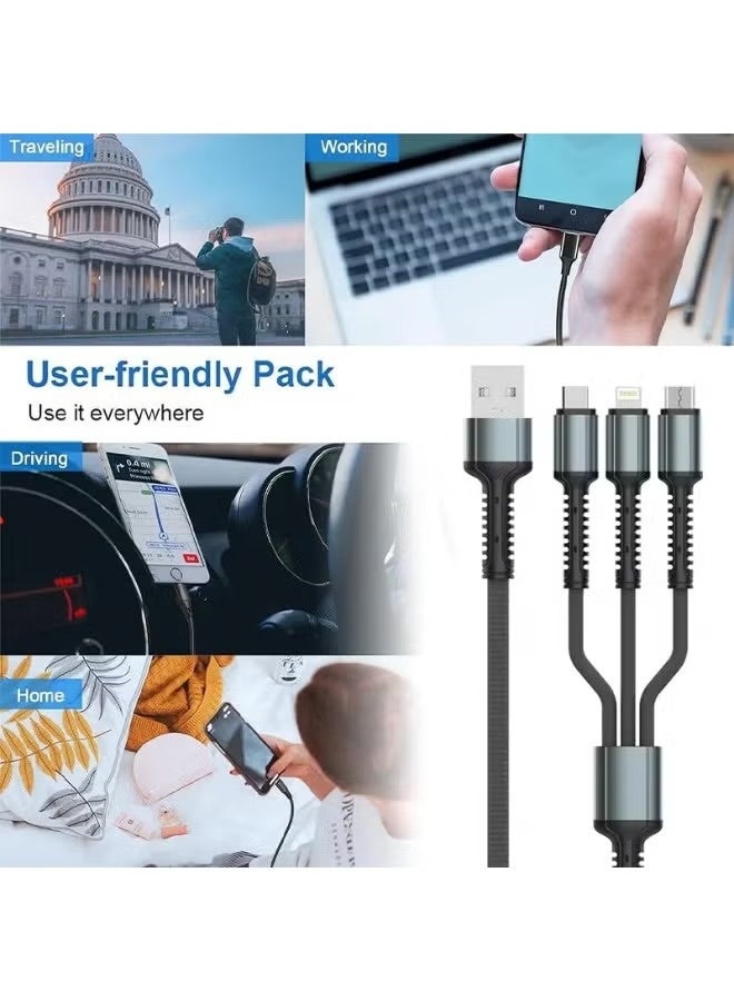 3 in 1 Fast Charging Cable 3.4A, LC93 1.2m USB to Type-C, Lightning & Micro Connectors, Durable PVC Design for Quick Cha