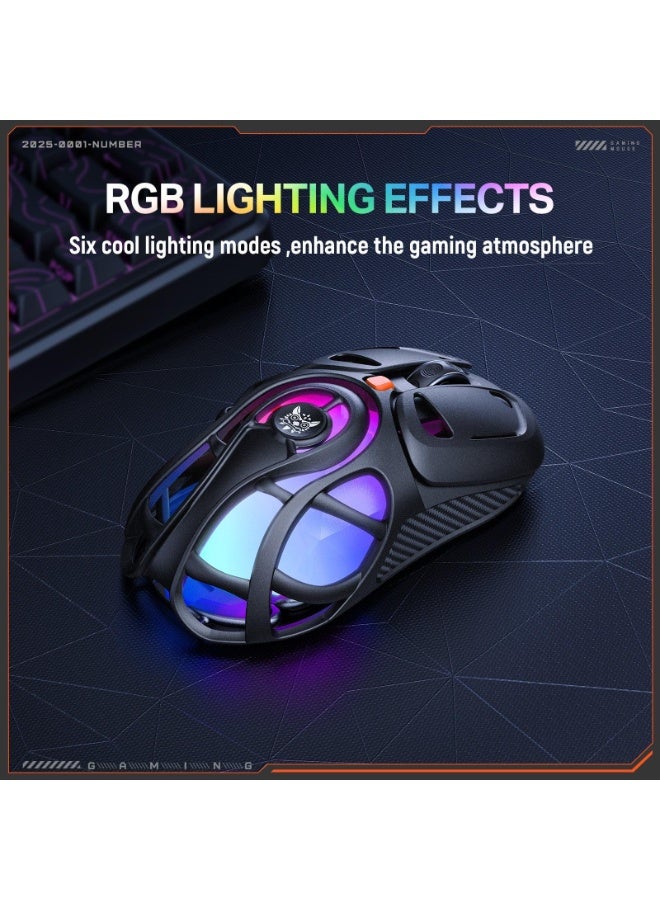 DM02 Tri-Mode RGB Gaming Mouse with 2.4GHz Wireless, Bluetooth & Wired Connectivity, Lightweight Honeycomb Shell Design,