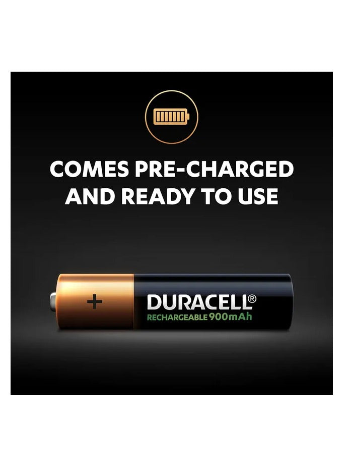 Duracell Rechargeable AAA Battery, 900mAh, Pack of 4 Long lasting per charge