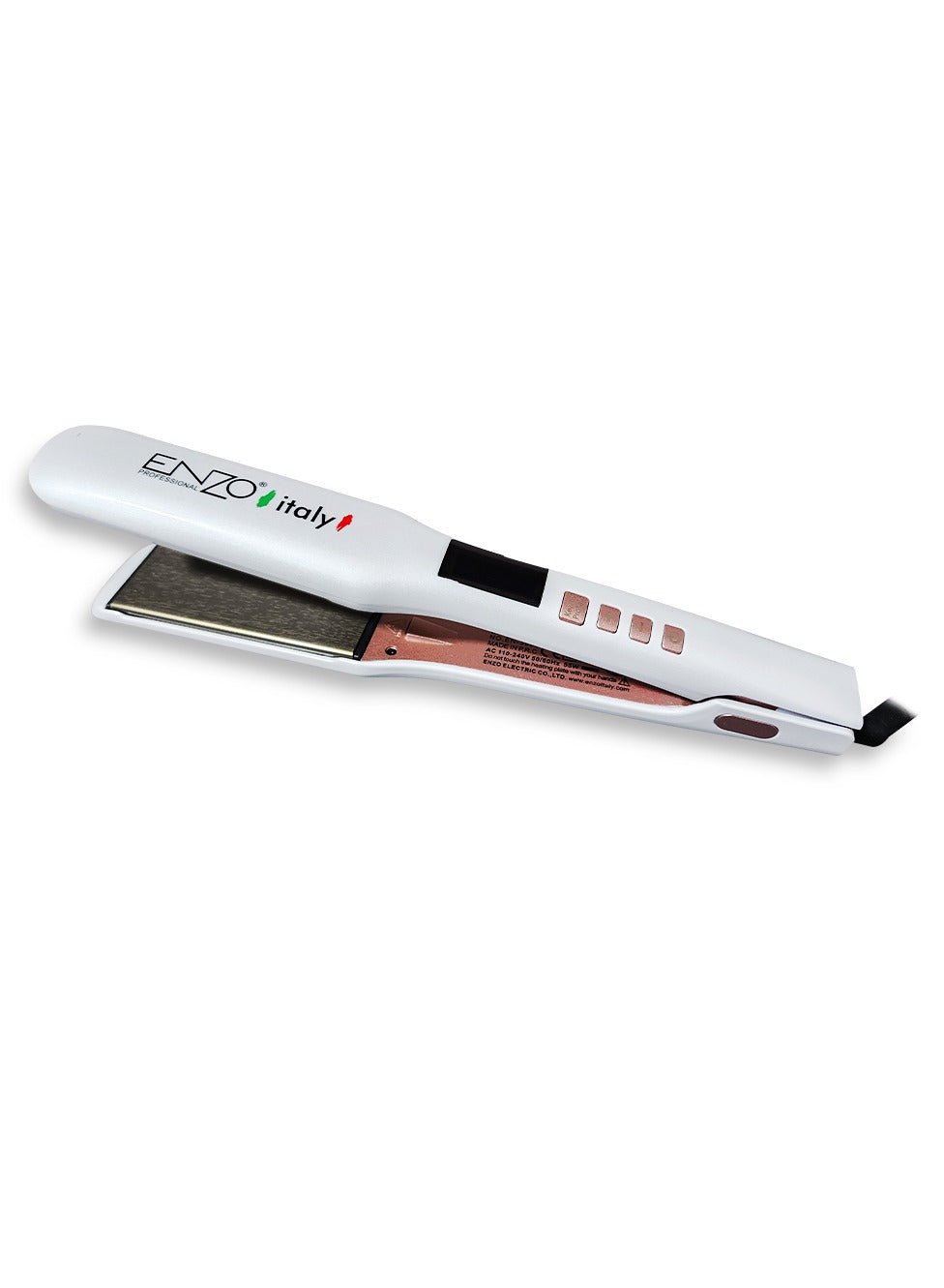 ENZO Professional hair straightener , salon temperature reaches 1280 degrees Fahrenheit to suit thick hair EN-3990 White