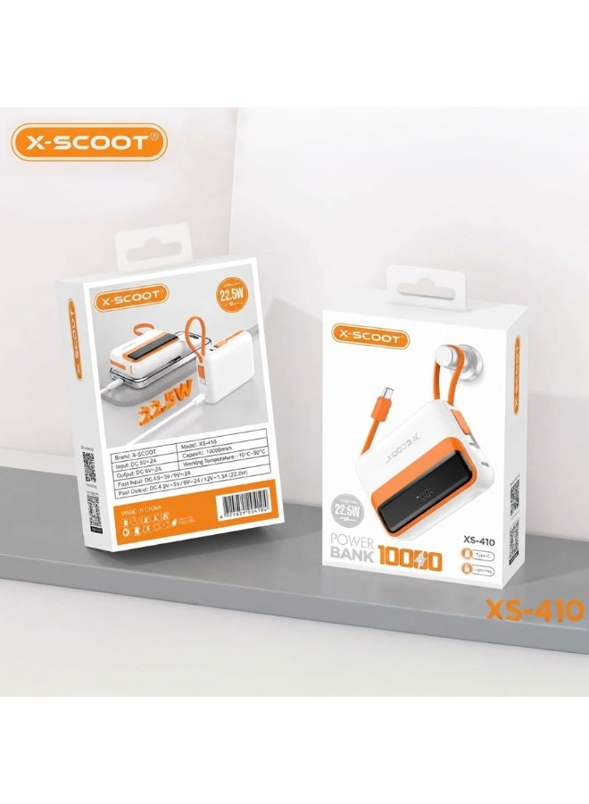 XS-410 Mini Power Bank 22.5W Fast Charging 10000mAh  – Ultra-Compact Portable PD & QC Power Bank with Built-in Type-C & 