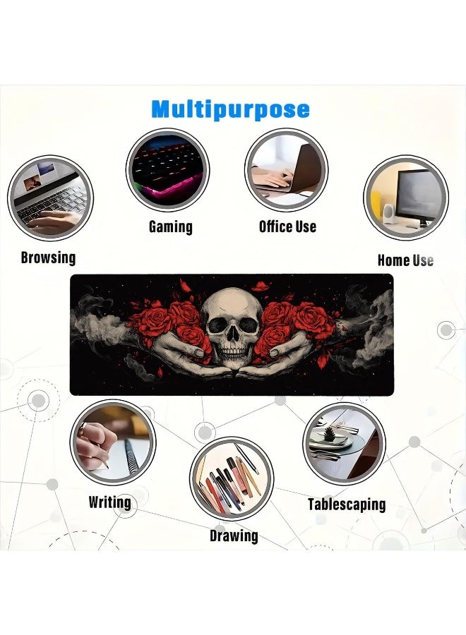 Gothic Skull Gaming Mouse Pad Large Rose Horror Dark Fantasy Mousepad Large Gaming Mouse Pad Laptop Keyboard Mat Non-Sli