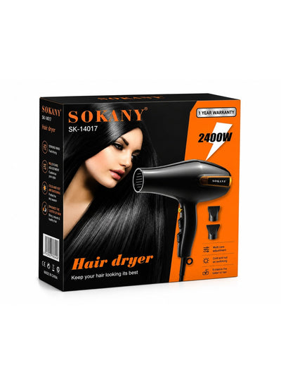 SK-14017 Professional Hair Dryer – 2400W High-Power Motor, 2 Styling Attachments, 2 Speed & 2 Heat Settings, Hot & Cold 