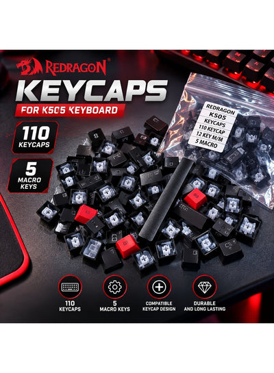 K505 110-Key Keyboard Keycap Set with 5 Macro Keys & 12 Multimedia Keys, Replacement Gaming Keyboard Key Caps for K505 C