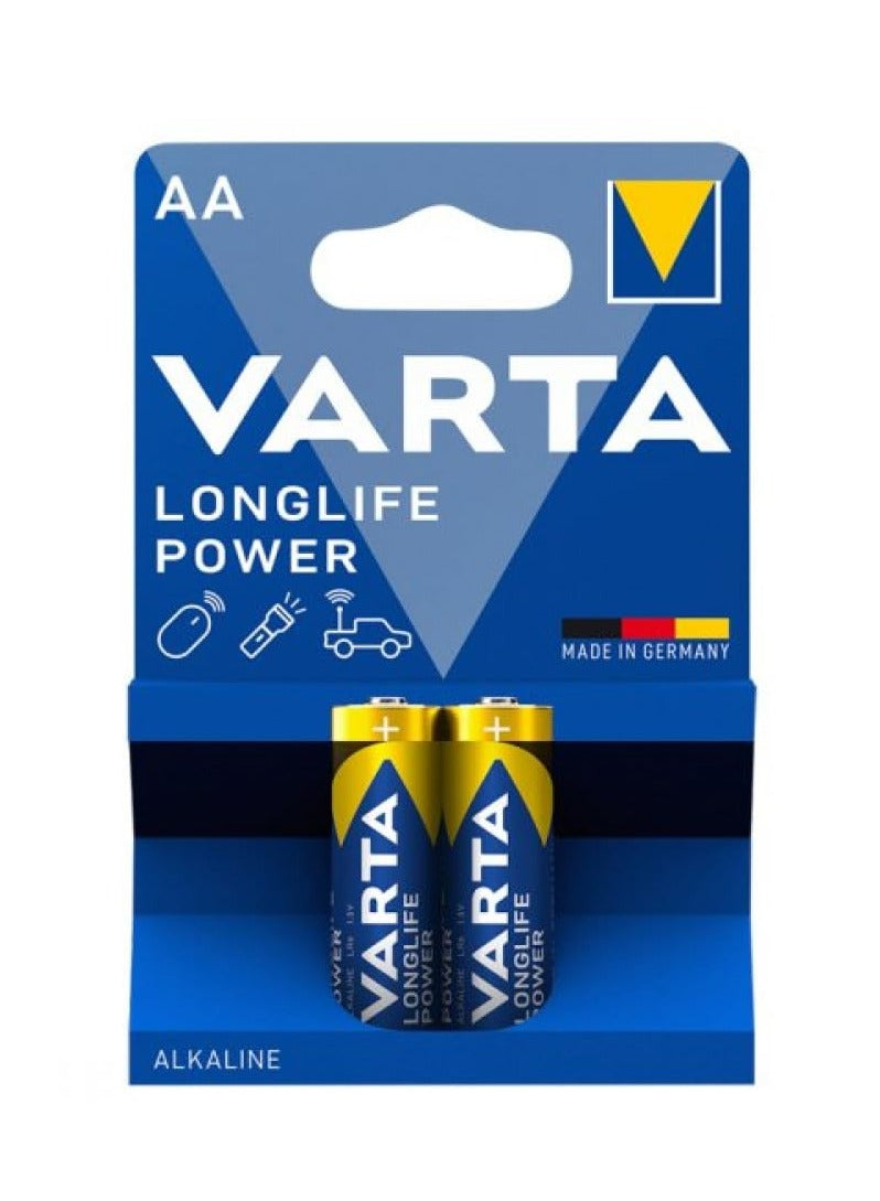 VARTA Longlife Power Varta Battery (2PCS) Alkaline Batteries - 1.5V, MIGNON ,4106 , STILO ,LR6 , MN1500 with blue color