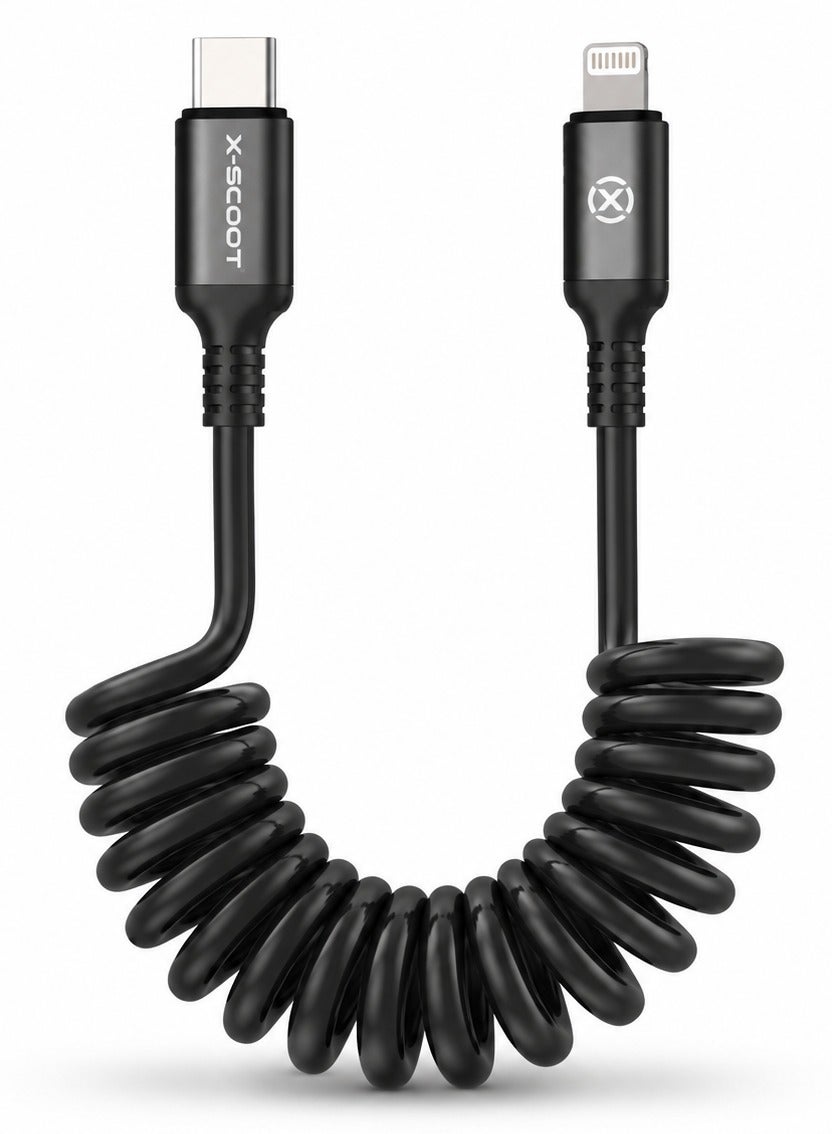 CL-156 30W PD Coiled USB-C to Lightning Fast Charging & Data Cable, 1.2M Retractable Spiral Cord, Aluminum Alloy Connect