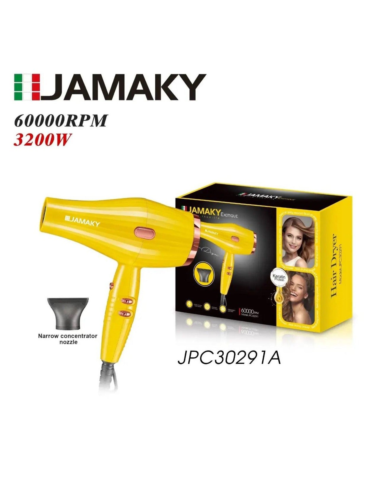 JAMAKY Italy Professional JPC30291 Ultimate Smooth Hair Dryer 3200W..JPC30291 Yellow