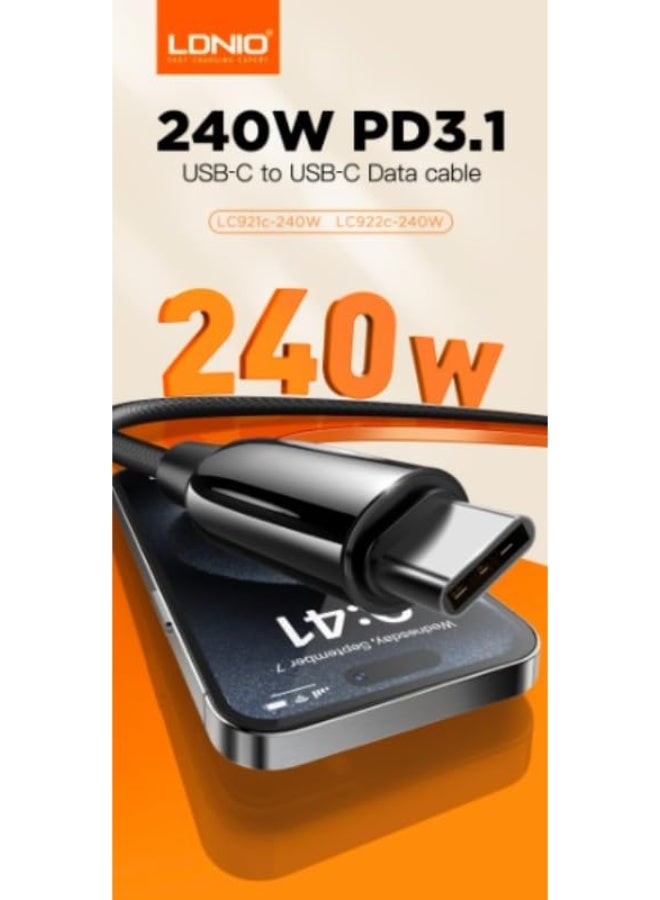 كابل شحن سريع USB-C إلى USB-C بقدرة 240 واط، بطول متر واحد، مزود بتقنية PD 3.1 لتوصيل الطاقة، وشريحة E-Marker، ونقل بيان