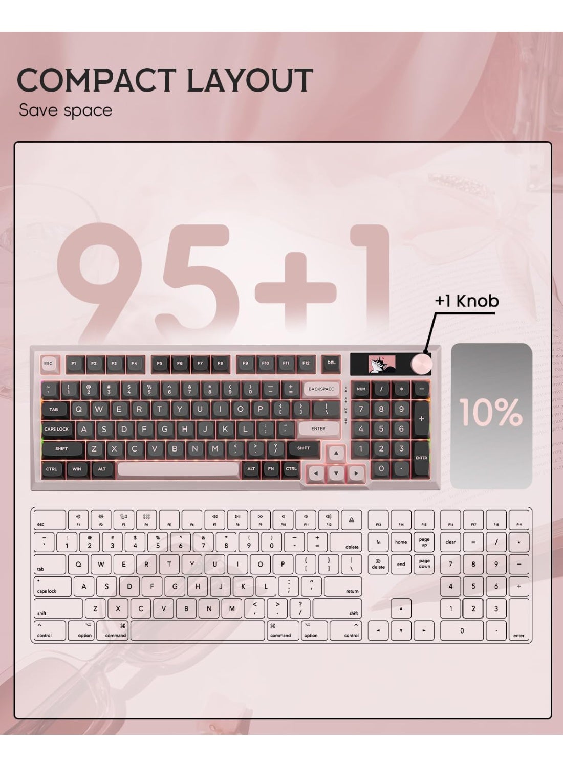 كيبورد جيمنج Redragon K725GBP ميكانيكال وردي بشاشة LCD